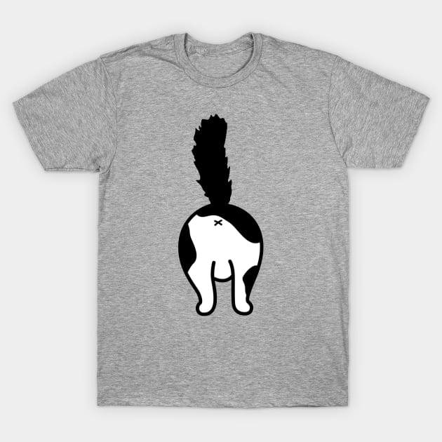 cat butt black and white wth fluffy tail T-Shirt by pickledpossums